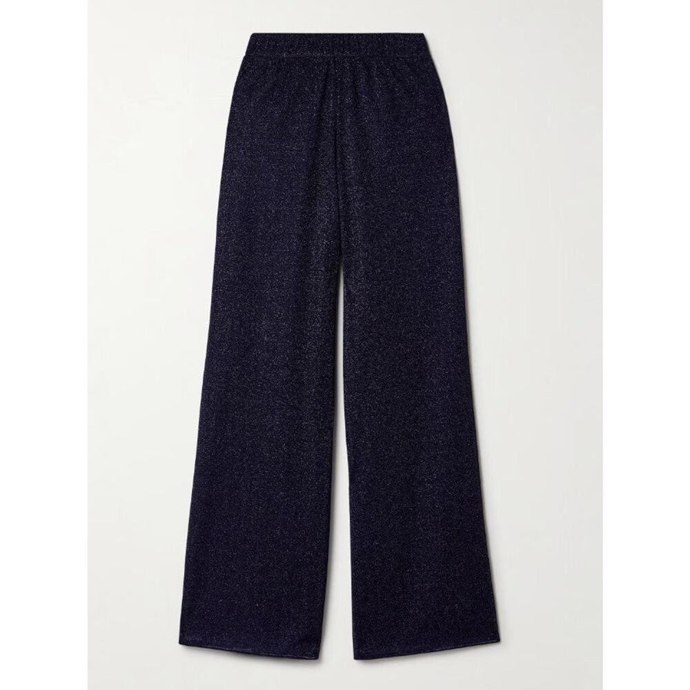 Oseree Lumière Metallic Stretch Knit Wide-leg Pants - S Blue